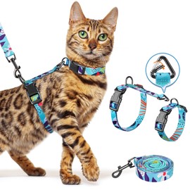 Halypet Cat Harness and Leash Set, Collars [3 in 1 Lightweight & Adjustable] Escape Proof Cat Harness, Safe Kitten Harness for Cats Soft Comfortable, Easy to Wear, Walking Outdoor Travel