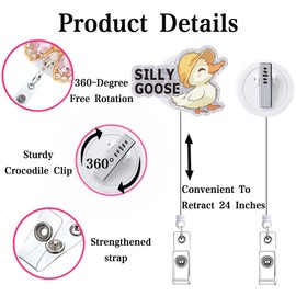 Funny Silly Goose Duck Badge Reel Retractable Cute Nursing Nurse Badge Holder with Alligator Clip Fun Healthcare RN CNA LPN Badge Clip Doctor Medical Glitter ID Tag Card Nurse Accessories for Work
