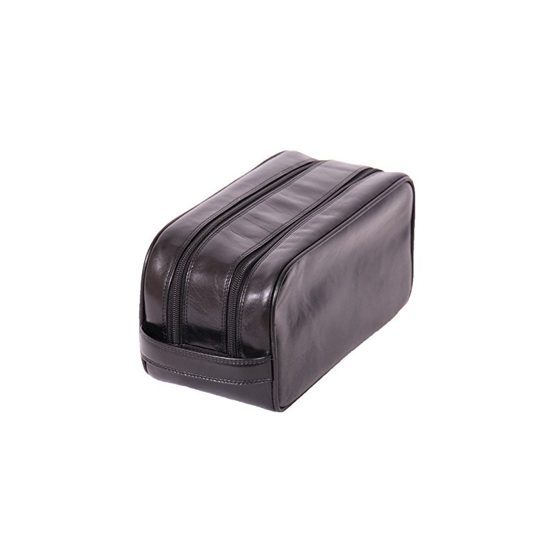 Mens Real Leather Wash Bag Shaving Kit Toiletries Travel Overnight
