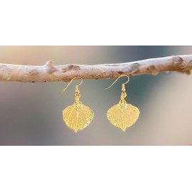 24K Gold Dipped Aspen Leaf Dangle Earrings