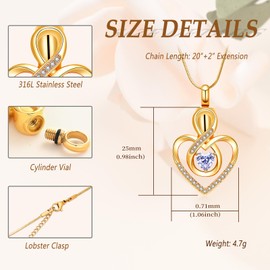 Minicremation Love Heart Cremation Jewelry Urn Necklace Ashes Birthstone Necklace for Mom Infinity Love Heart Pendant Necklace Anniversary Birthday Gifts for Women (Gold-Purple)