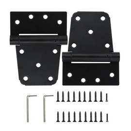 HOME MASTER HARDWARE Self-Closing Spring Gate Hinge 3-1/2" Heavy Duty Automatic T Hinges Steel Black Finish with Screws 2-Pack for Wood Fence Gate Vinyl Shed Door