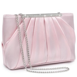 Dasein Elegant Pleated Evening Clutch Bags for Women Formal Handbags Purses for Wedding Party Prom with Sparkly Rhinestones (Pink)