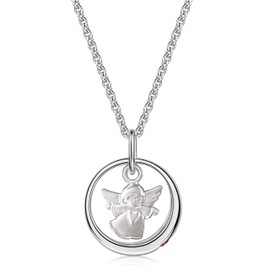 Xaana AMZ00178 Baptism Ring Synthetic Ruby with Angel Pendant Including 36/38 cm Chain 925 Sterling Silver, Sterling Silver, Ruby