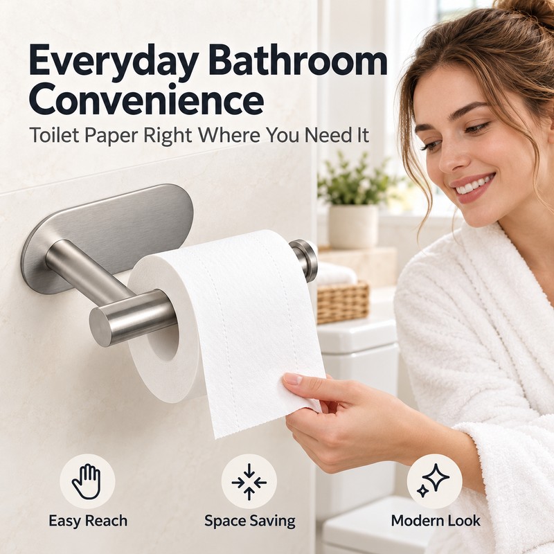 304 Stainless Steel Toilet Paper Holder – Self-Adhesive Wall-Mounted Roll