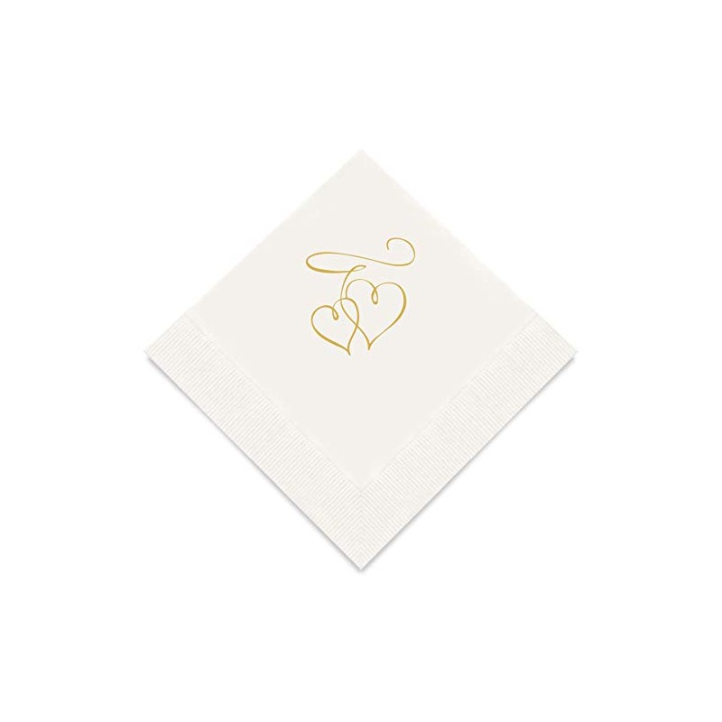Weddingstar 3-Ply Gold Foil Cocktail Napkins White - Double Hearts