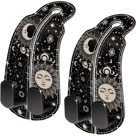 2PCS Car Seat Back Storage Headrest Hooks, Sun and Moon Purse Holder Bags Hanger, PU Leather Double Metal Hook for Backseat Organizer, Women Car Accessories Organization