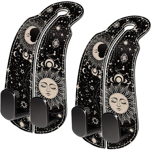 2PCS Car Seat Back Storage Headrest Hooks, Sun and Moon