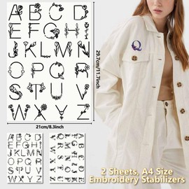 CRASPIRE Letter A-Z Water Soluble Embroidery Stabilizers Hand Sewing Stick and Stitch Transfers Paper Wash Away Pre-Printed Self Adhesive Patterns for Bags Cloth Sewing Lovers Beginner Needlework