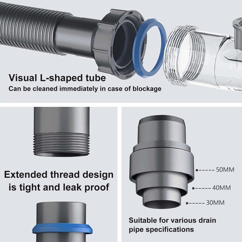 QruiLanTu Single Sink Kitchen Sink Drain Kit Space Saving Flexible