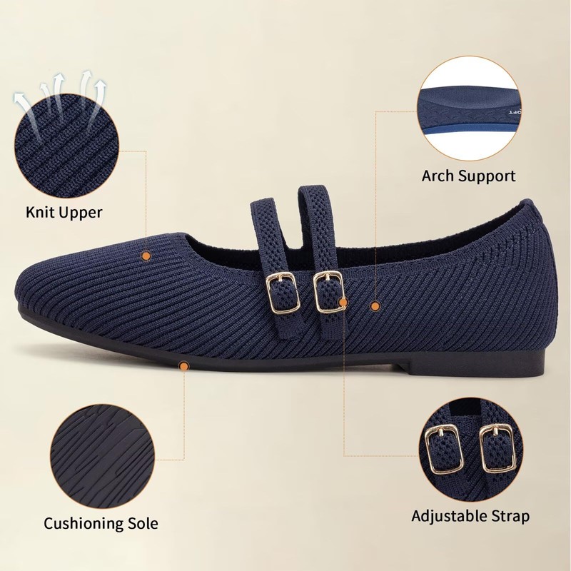 Frank Mully Women's Flats Square Toe Mary Jane Shoes Ballet