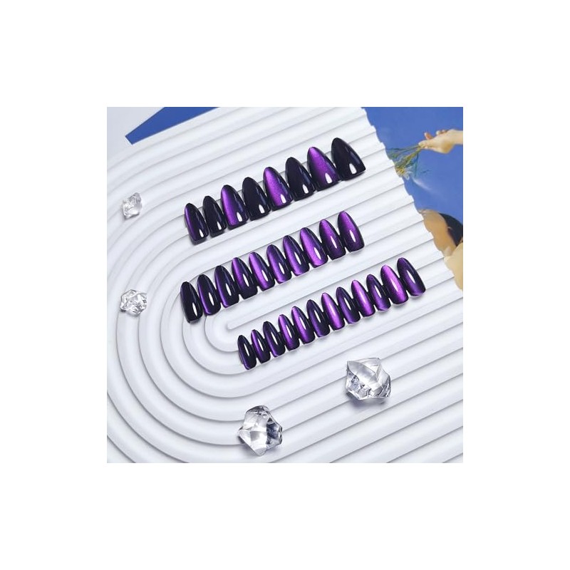 SXVME Uñas Postizas de Presión Negras Y Moradas con Forma