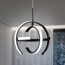 VIOLOEMI LED Chandelier, Modern Black Pendant Light Fixtures, Contemporary Globe Ring Round Ceiling Hanging Lighting for Dining Room Living Room Kitchen Bedroom Island Entryway Hallway (11.81 Inch)