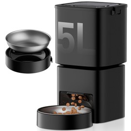 Automatic Cat Feeder, 5L Timed Automatic Pet Feeder, Dual Power Auto Dog Feeders, Pet Dry Food Dispenser for Cats and Small Dogs, Programmable 1-15 Portion Control Cat Feeder(Not for Remote Control)