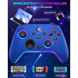 Wireless Switch Controllers for Nintendo Switch/OLED/Lite/Switch 2, 1200mAh Pro Controller with 10 Color LED Lights, Rechargeable Switch Control Gamepad with Turbo, Vibration, 6-Axis Gyro, Wake Up