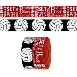 2 Rolls 5 Yards Sports Volleyball Ribbon for Crafting Sewing, 7/8 Inch Red Grosgrain Ribbons for Gift Wrapping, Track Field Balls Ribbons for Hair Bow Cheerleader Accessories