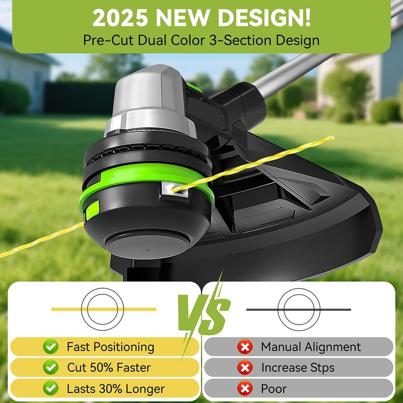 KAITAI String Trimmer Line 095”,Pre-Cut Dual Color 3-Section Fast-Positioning Design,