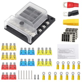 NUZAMAS 12-Volt-Sicherungstafelblock, Bootssicherungstafel mit LED-Anzeige für durchgebrannte Sicherungen, 6 Stromkreise mit negativem Bus-Sicherungskasten für Auto Marine Wohnmobil, LKW, DC 12–24 V