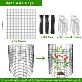 30Pcs 10 Pack Wire Plant Protectors Circle Wire Plant Cages Mesh Plant Cage Chicken Wire Cloche with 30 Ground Stakes and 200 Ties Protect Plants, Garden,Shrubs and Vegetables from Animals, 12x12 inch