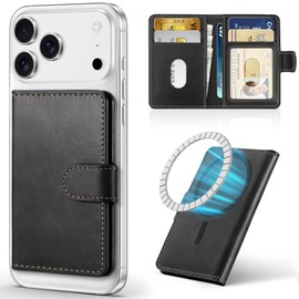SHIELDON for MagSafe Genuine Leather Magnetic Phone Wallet, Minimalist RFID Blocking Card Holder 6 Card Slots, ID Window for Men Women Compatible with iPhone 16/15/14/13/12 Series - Retro Black