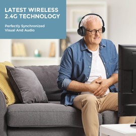 ROSIDA Wireless Headphones for TV Watching, Wireless Headphones for Seniors with Transmitter Charging Base, Bluetooth Headsets for TV, No Audio Delay, Gift for The Seniors or Parents, Black