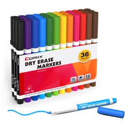 Comix Low Odor Dry Erase Markers, Fine Tip Whiteboard Markers, 36 Bulk 12 Assorted Colors Markers for Kids Teachers Office & School Supplies