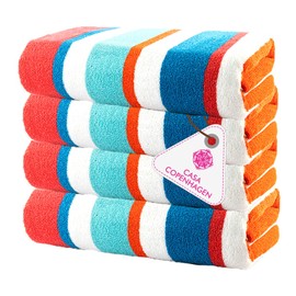 CASA COPENHAGEN Bora Bora Beach Towels Designed in Denmark Rough and Tough, Quick Dry, for Pool, Bath & Shower 30x60 inches 4 Pieces Cotton Beach Bath Towels Set - Turquoise
