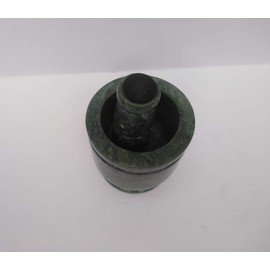 Natural Stone Mortar and Pestle Set - 3x4 inch - Stoneware Grinder Masher Crusher Bowl - Polished Green Marble - Kitchen Essential for Spice, Herb Grinding - Okhli and Musal