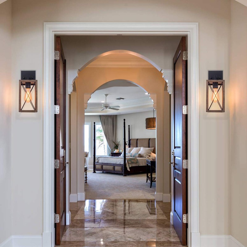 VILUXY Wood Wall Sconces Retro Industrial Rectangle Bedside Wall Sconce