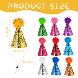 Yunova 10 Stück Mini Party Hüte für Spielzeug Tiere Haustiere Glitzer Geburtstag Caps mit Pom Poms Wiederverwendbare Leder Partyhüte für Katzen Hunde Kaninchen Plüschtiere Leicht