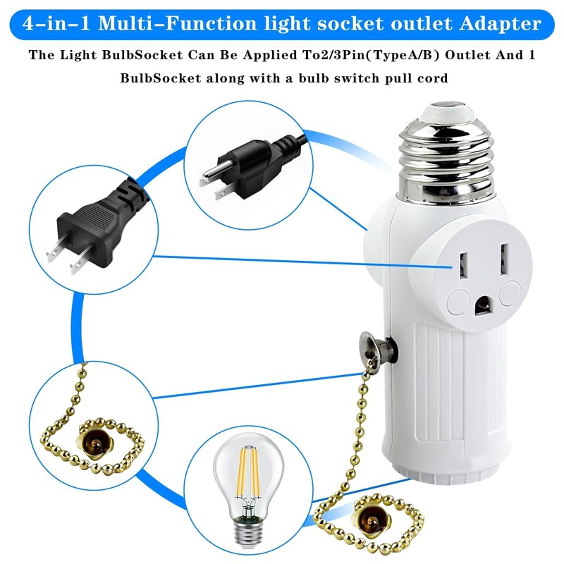 Light Socket Outlet Adapter, E26/E27 Bulb Plug Adapter, Light Socket