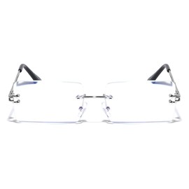 V.W.E. Men Metal Fully Rimless Rectangular Anti-Blue Reading Glasses - 140mm Width UV Protection Clear Lens Reader (Silver, 2.00, diopters)