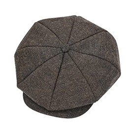 jerague Wool Newsboy Cap for Men Women - Classic Vintage Gatsby Lvy Cabbie Hat Flat Beret Cap Adjustable Size, Herringbone/Brown/Navy, Large-X-Large