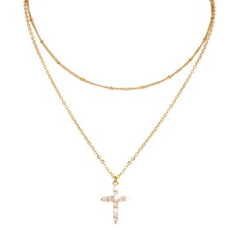 Eigso 2 Pieces Stainless Steel Necklace for Men Rhinestone Cross Necklaces Silver Gold Chain Necklace for Men, Stainless Steel