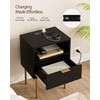AEPOALUA Nightstand with Charging Station,Small Bedside Table with Gold Frame,Black