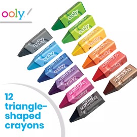 Ooly Jumbo Triangle Crayons for Toddlers [Set of 12], Toddler Crayons Ages 1-3, No Roll Crayons, Triangle Shaped Crayons are Easy to Hold Crayons