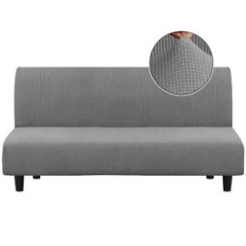 Turquoize Stretch Futon Cover Sofa Bed Cover Armless Sofa Cover Futon Couch Cover Sofa Slipcover Furniture Protector with Elastic Bottom Feature Thick Soft Checked Jacquard Fabric, Dove