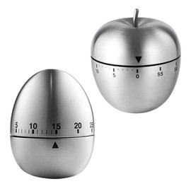 2Pcs Kitchen Timer, Egg Fruit Shape Stainless Steel Waterproof Mechanical Kitchen Timer Visual Countdow Cooking Timer, 70 Decibels Alarm