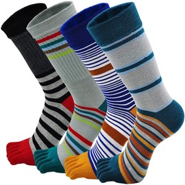 Men's Five Toe Socks, Cotton, Antibacterial, Odor Resistant, Tear Resistant, Non-stuffy, Durable Socks, Athlete's Foot Protection, Men's, Sports, Climbing, Work, Suitable for All Seasons, Set of 4 Pairs, A Mixed Color, Set of 4