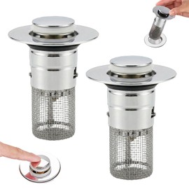 Houlishu 2PCS Pop Up Bathroom Sink Drain Strainer with Removable Stainless Steel Hair Catcher Basket