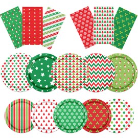Christmas Plates and Napkins,60pcs Red and Green Merry Christmas Tableware Merry Christmas Paper Plates and Napkins for Christmas Party Decorations