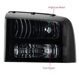 G-PLUS Headlights Assembly, Compatible with 2005 2006 2007 Ford F250 F350 Super Duty 2005-2007 Headlamp Driver and Passenger Side, Smoky lens Black Housing Clear Reflector