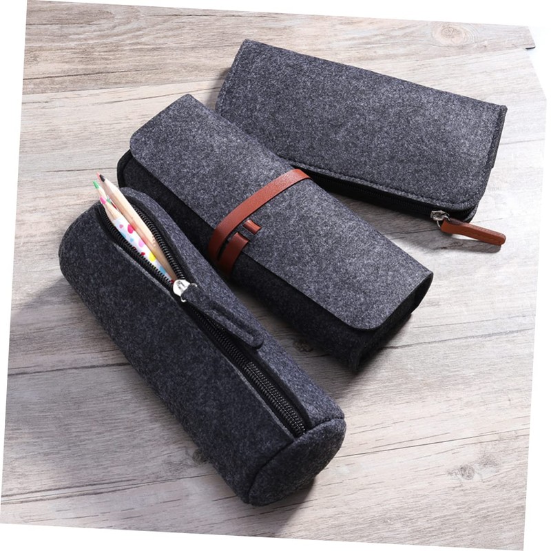 Gadpiparty 3Pcs Dark Grey Felt Makeup Bag Versatile Zipper Cosmetic
