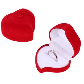 XNFUOE 2pcs Velvet Ring Box Rose Ring Box Red Velvet Love Heart Shaped Presentation Case for Proposal Wedding Birthday Ceremony