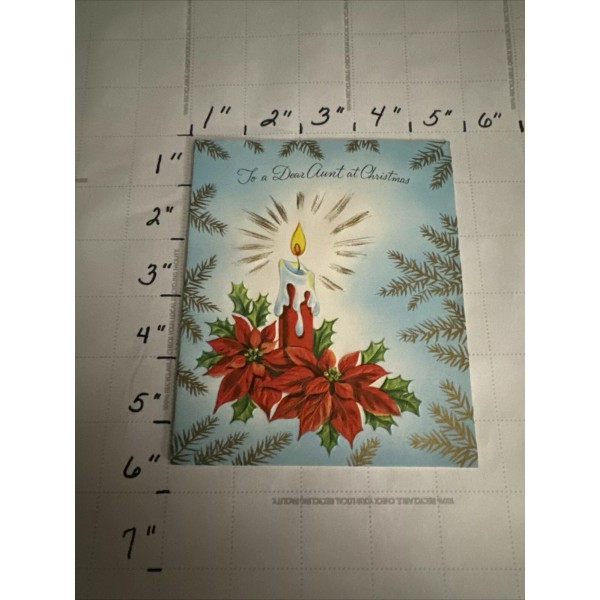 Vintage Aunt Auntie Christmas Card With Envelope Candle Poinsettia