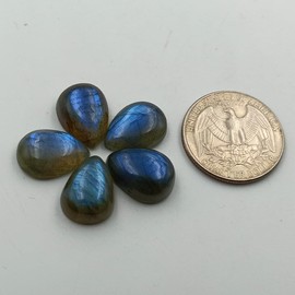 SGM Shop™ Natural Blue Labradorite Calibrated 8x12mm Pear Shape 5Pcs Cabochon Loose Gemstone A+ Quality For Jewelry, Earrings, Pendant Making, Crafts & DIY, Wedding Gift, Wire Wrapping Crystals