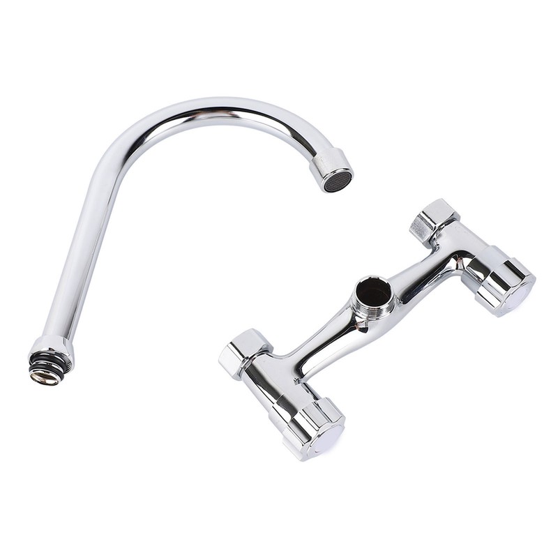 Wall Mount Kitchen Stainless Steel Smooth Surface 2 Handles Faucet