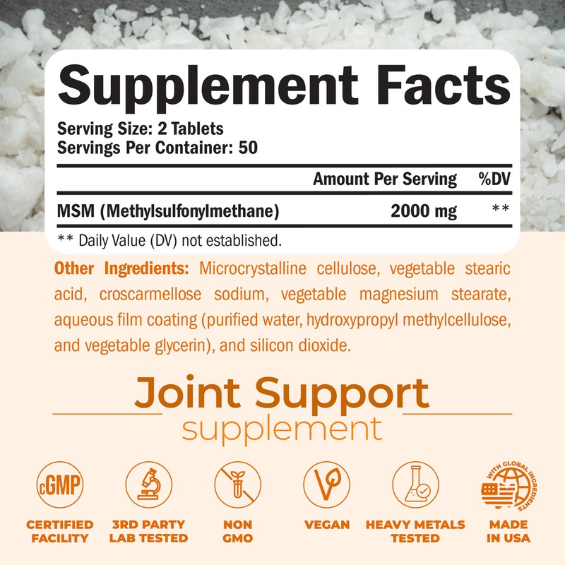 MSM 2000mg - Joint Support Supplement for Cartilage & Joint