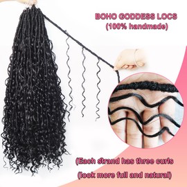 Boho Faux Locs Crochet Hair 18 Inch Goddess Locs 8 Packs Soft Locs Crochet with Curly Ends Pre-looped Long Bohemian River Locs for Black Women (1B, 18 Inch(Pack of 8))