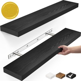 BAYKA BAYKA Floating Shelves for Wall, 22.5" Wall Mounted Rustic Wood Shelves for Bathroom, Bedroom, Living Room, Kitchen, Office, Hanging Shelf for Books/Storage/Room Decor Capacity (Black, Set of 2)